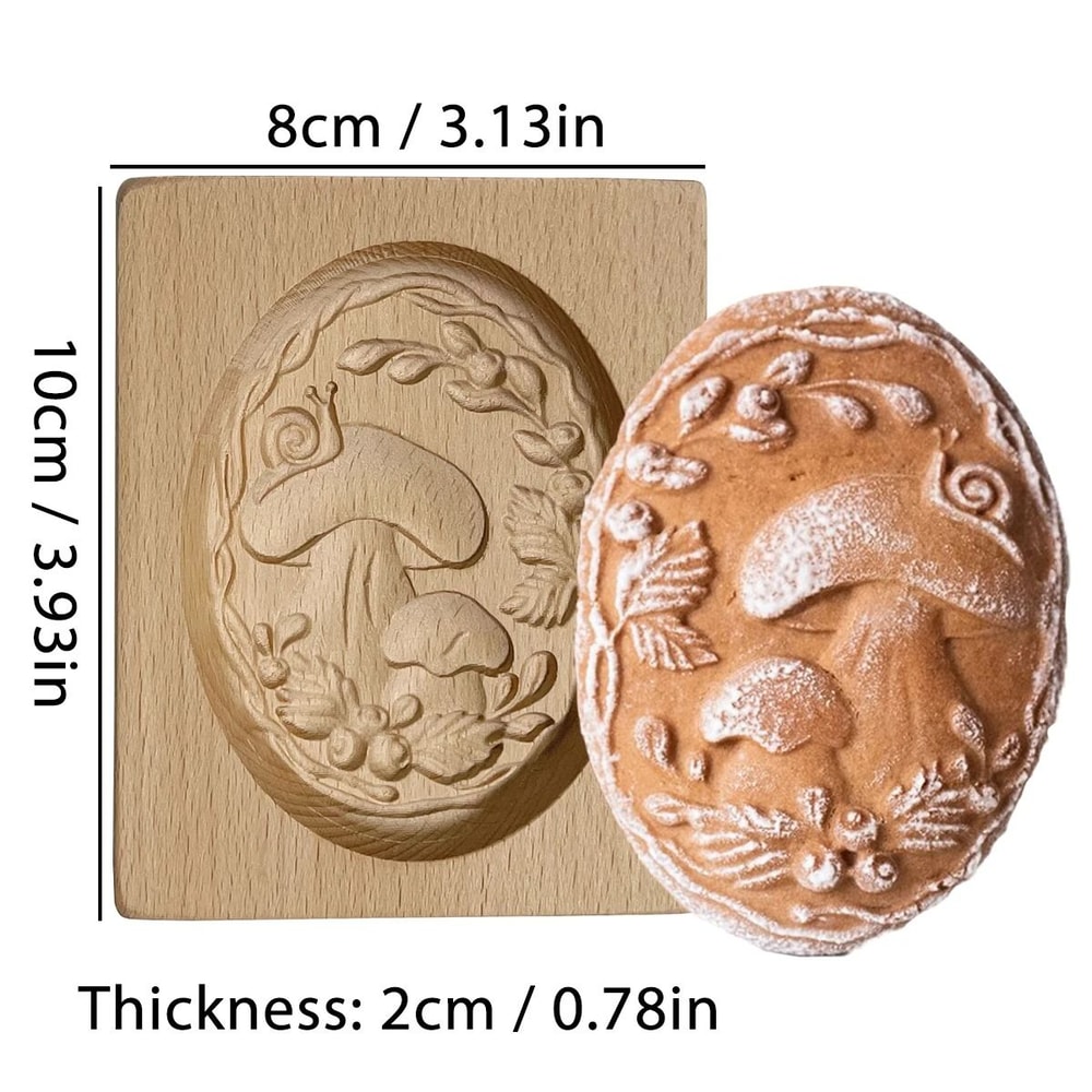 Wood Carved Floral Cookie Mold 12
