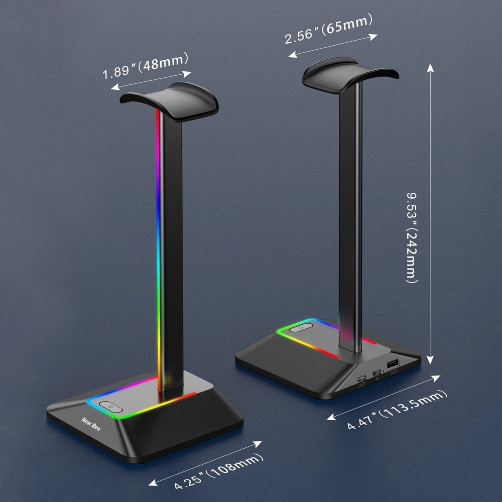 New Bee Z8 RGB Headphones Stand With USB Hub 3
