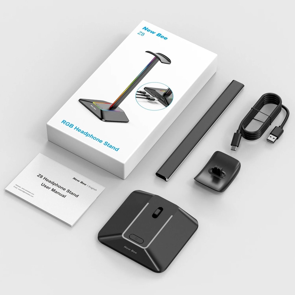 New Bee Z8 RGB Headphones Stand With USB Hub 5