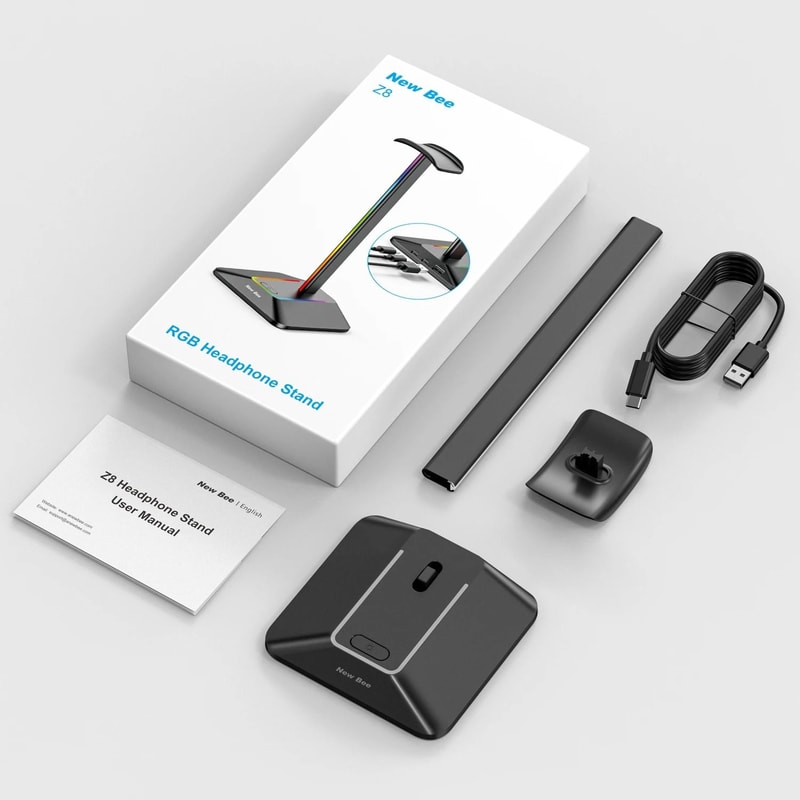 New Bee Z8 RGB Headphones Stand With USB Hub 5