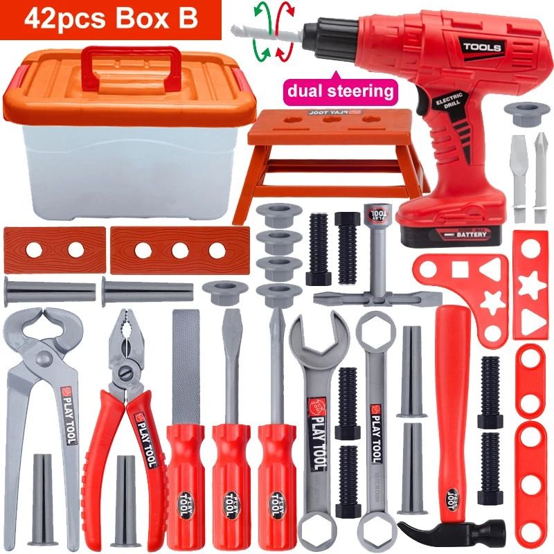 Childrens Construction Tool Set With Electric Toy Drill 9