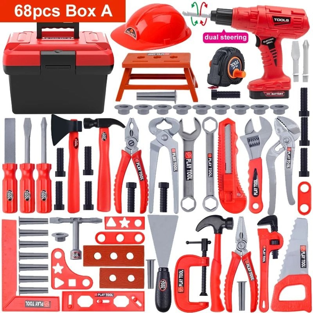 Childrens Construction Tool Set With Electric Toy Drill 12
