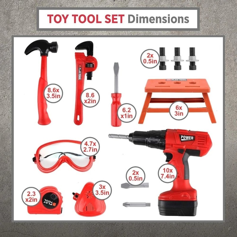 Childrens Construction Tool Set With Electric Toy Drill 3