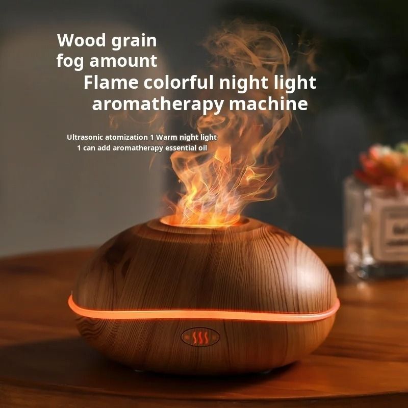 7Color Fire Flame Wood Grain Aromatherapy Diffuser 0