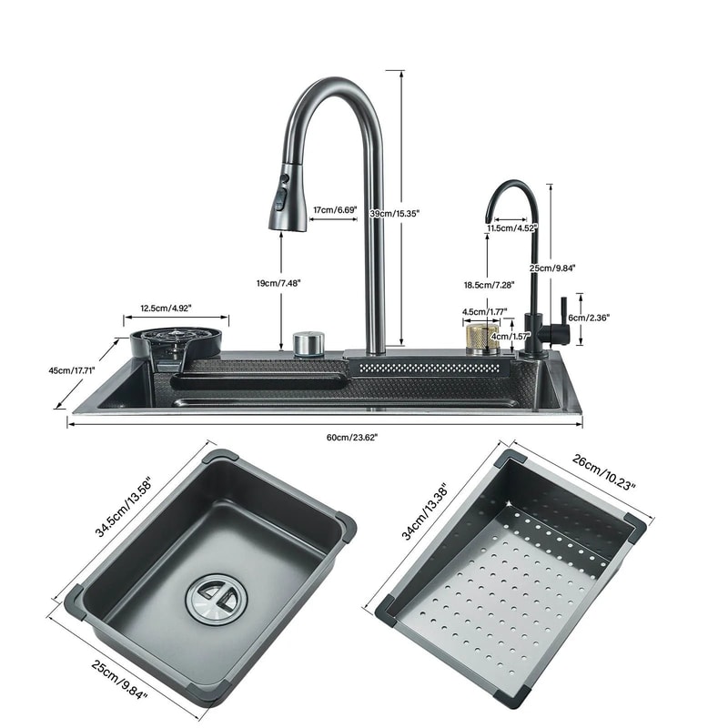 304 Stainless Steel Waterfall Kitchen Sink System 4