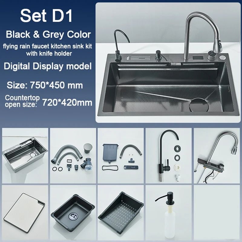 Stainless Steel Digital Waterfall Kitchen Sink System 9