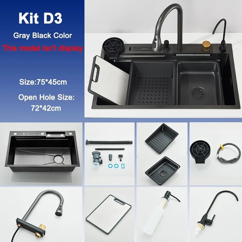 Stainless Steel Digital Waterfall Kitchen Sink System 15