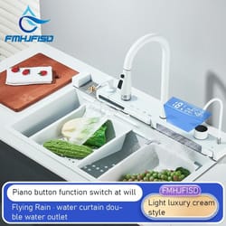 white nano stainless steel integrated digital kitchen sink