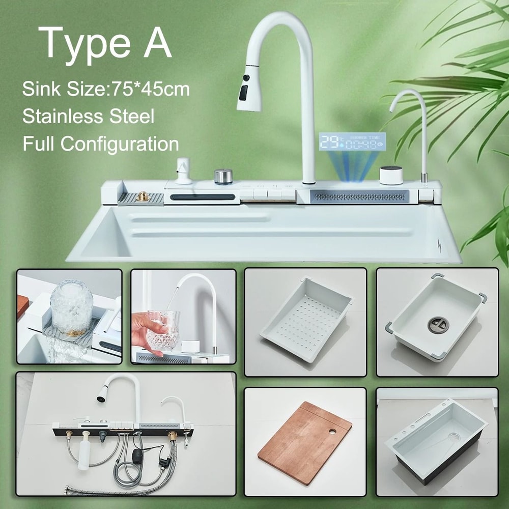 White Nano Stainless Steel Integrated Digital Kitchen Sink 7