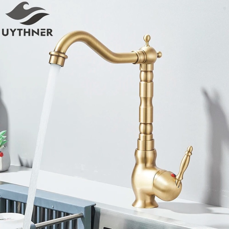 Uythner Retro Brass Antique Bronze Kitchen Sink Faucet 9