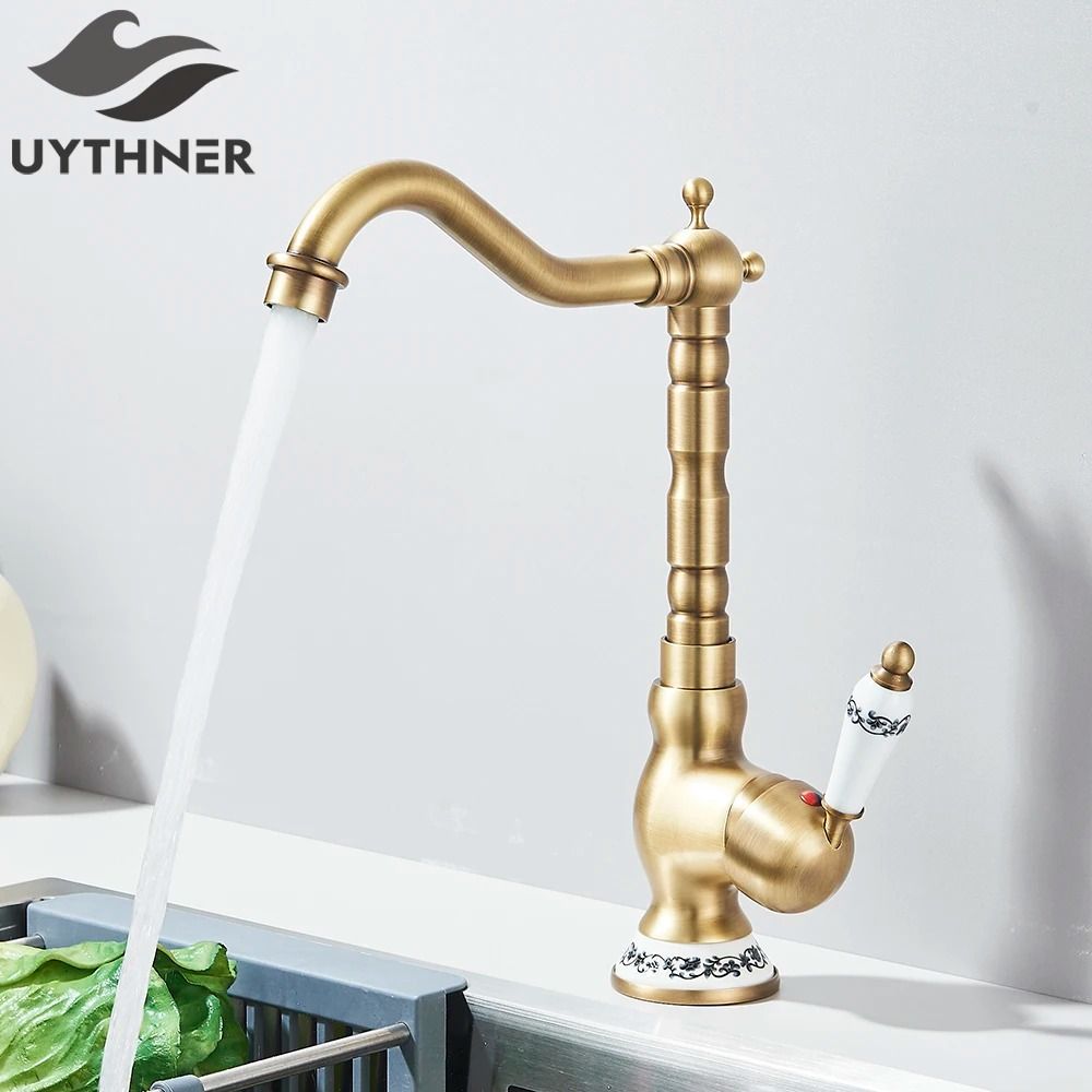 Uythner Retro Brass Antique Bronze Kitchen Sink Faucet 11