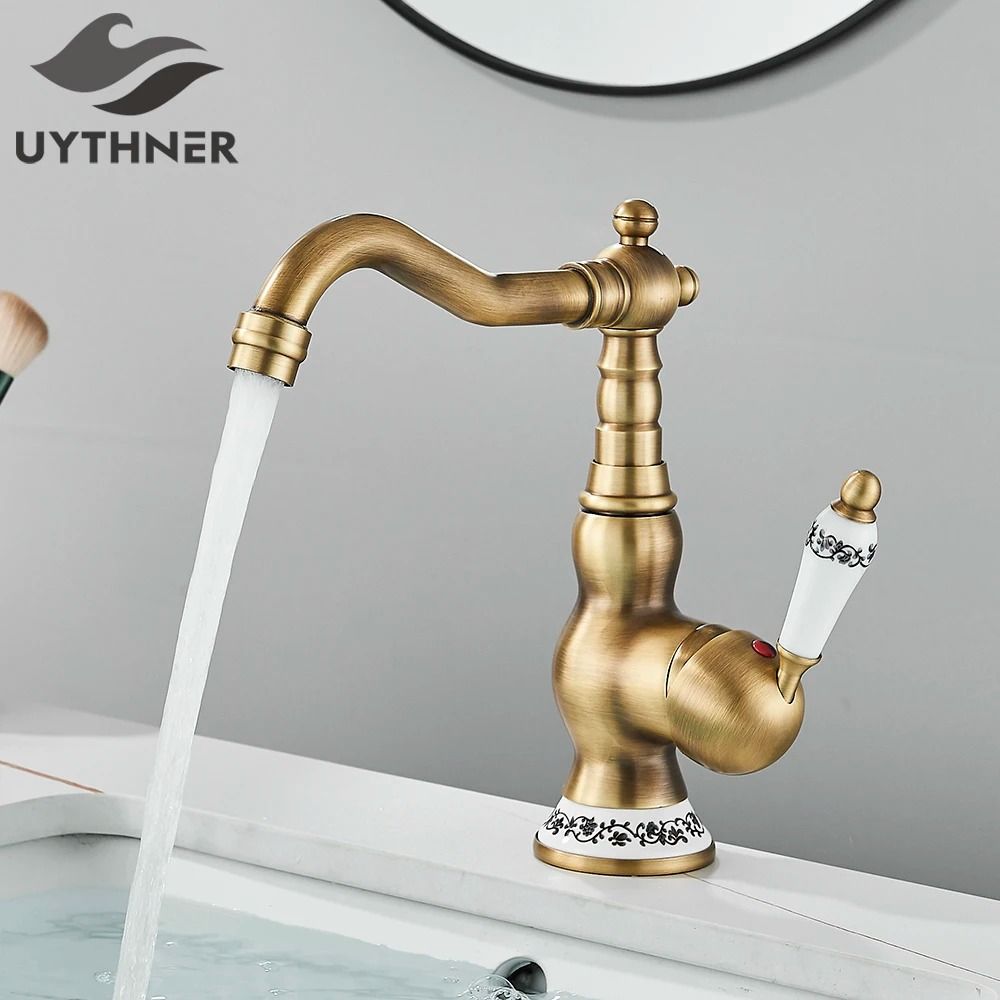 Uythner Retro Brass Antique Bronze Kitchen Sink Faucet 7