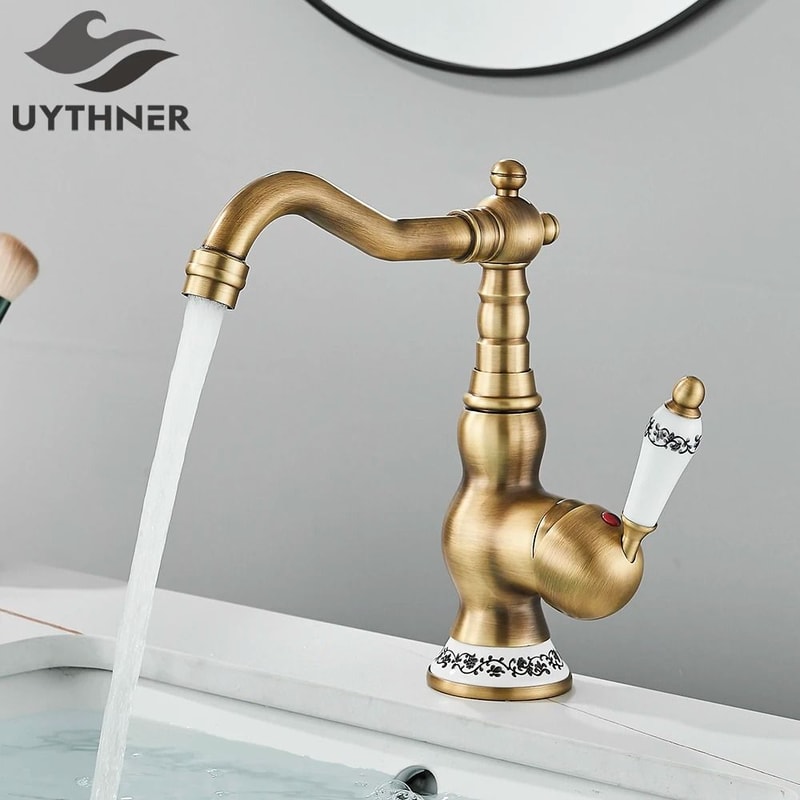 Uythner Retro Brass Antique Bronze Kitchen Sink Faucet 7