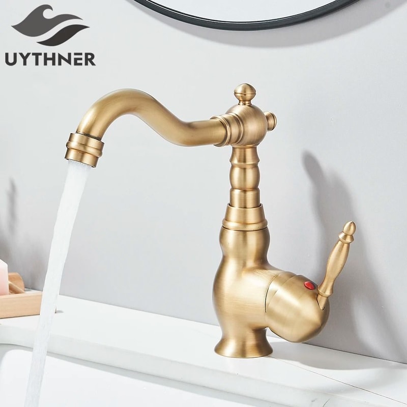 Uythner Retro Brass Antique Bronze Kitchen Sink Faucet 8