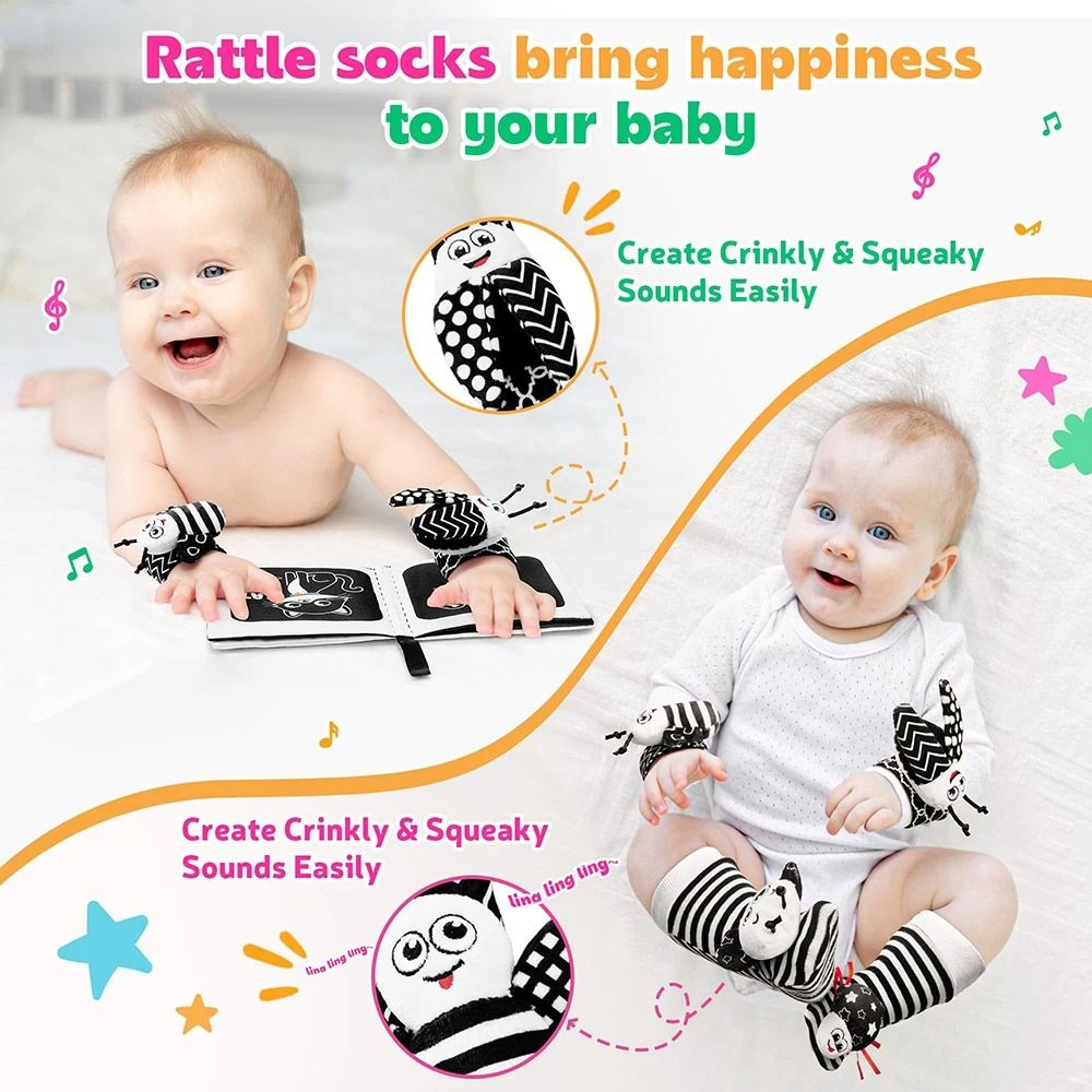 Black And White Sensory Infant Wrist Rattle And Foot Finder Set 1