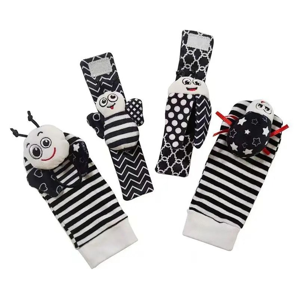 Black And White Sensory Infant Wrist Rattle And Foot Finder Set 5