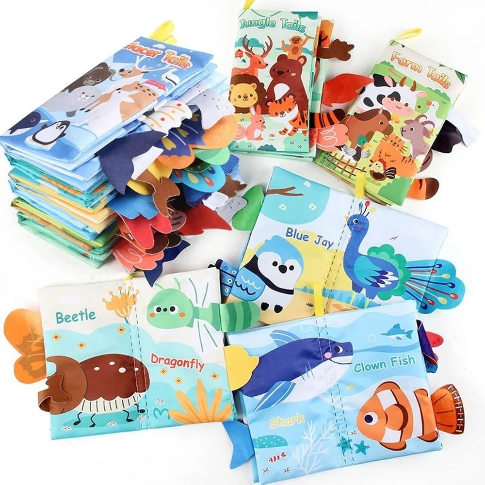 Educational Cartoon Animal Tail Baby Cloth Book 0