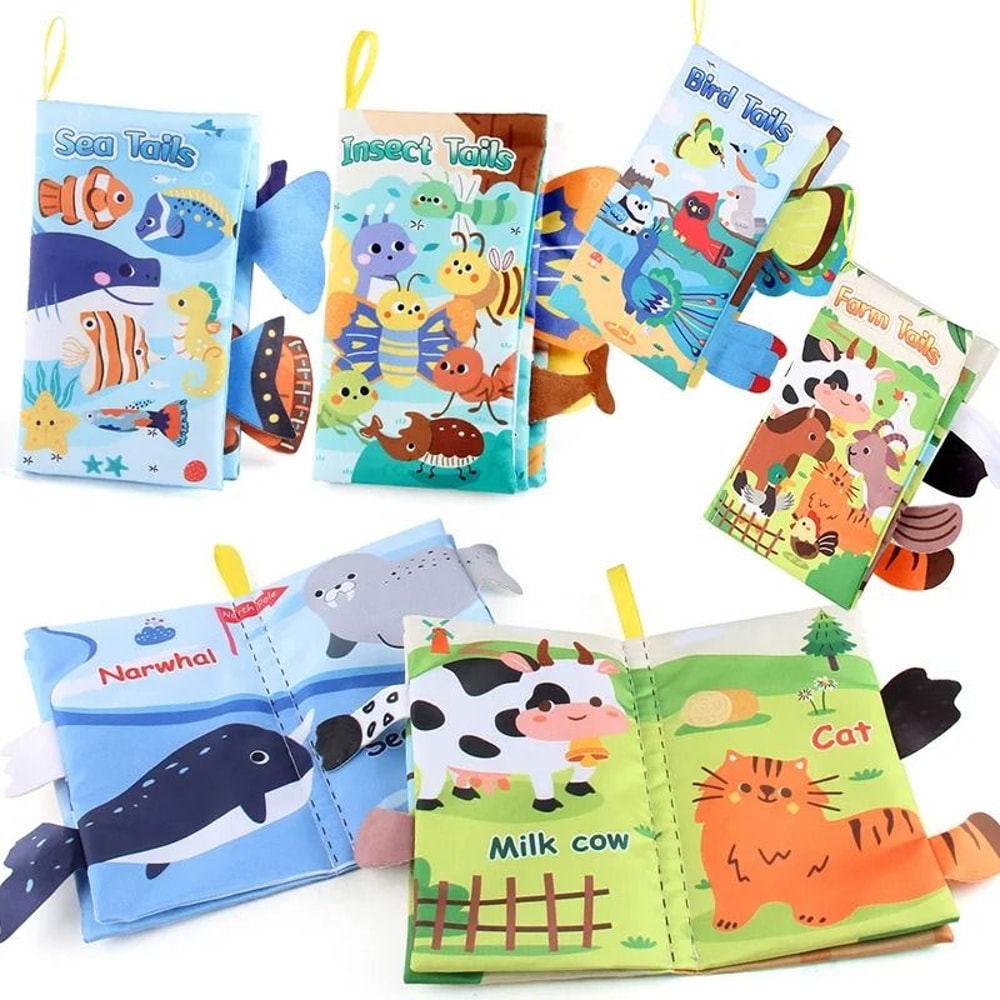 Educational Cartoon Animal Tail Baby Cloth Book 3