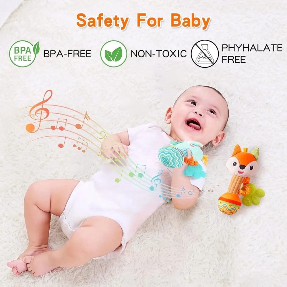 Soft Plush Animal Sensory Shaker And Teether Toy 1