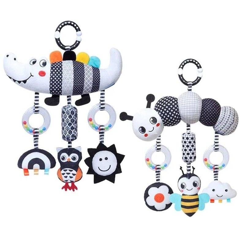 Black And White Sensory Hanging Crocodile Rattle Toy 0