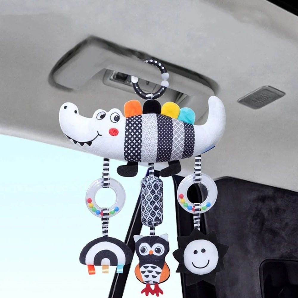 Black And White Sensory Hanging Crocodile Rattle Toy 3