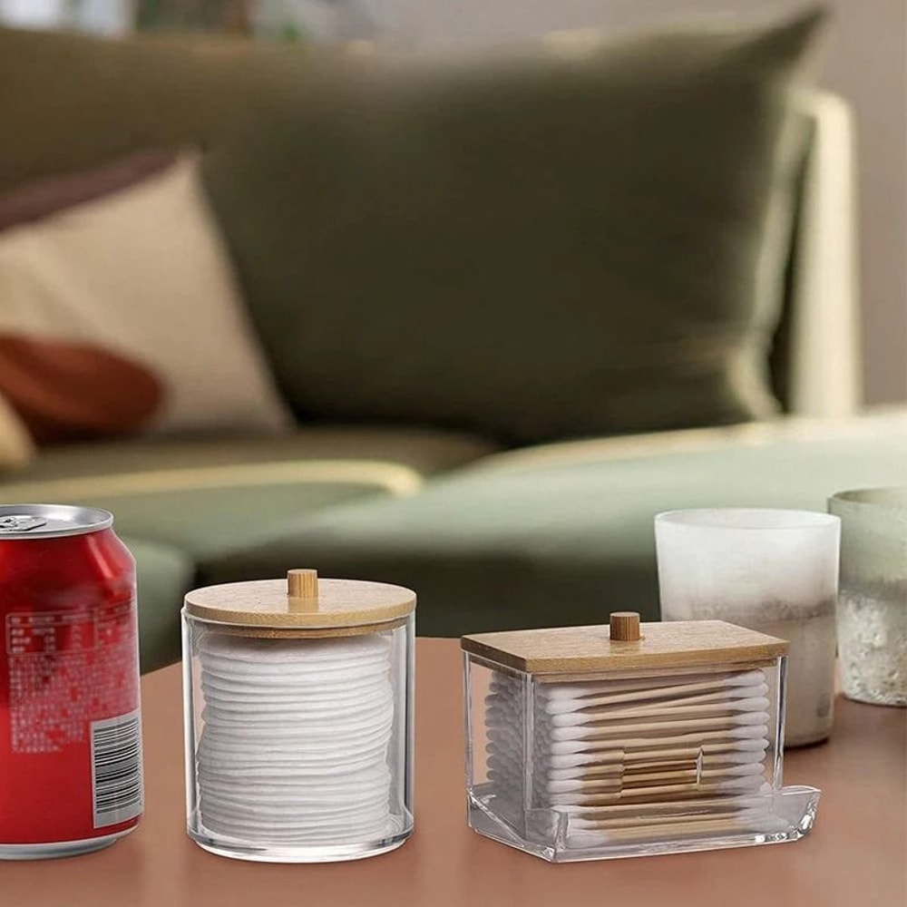 7 Oz Cotton Swab And Pad Holder With Wood Lid 3
