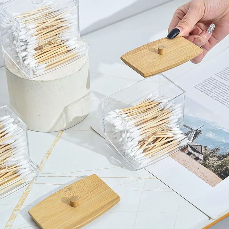 7 Oz Cotton Swab And Pad Holder With Wood Lid 5