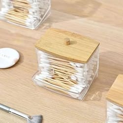 7 oz cotton swab and pad apothecary jar with wood lid