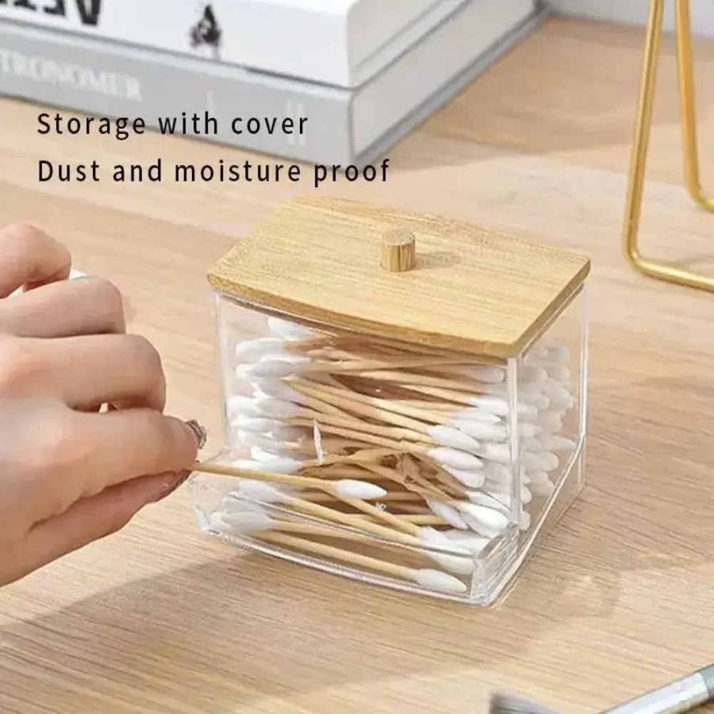 7 Oz Cotton Swab And Pad Apothecary Jar With Wood Lid 4