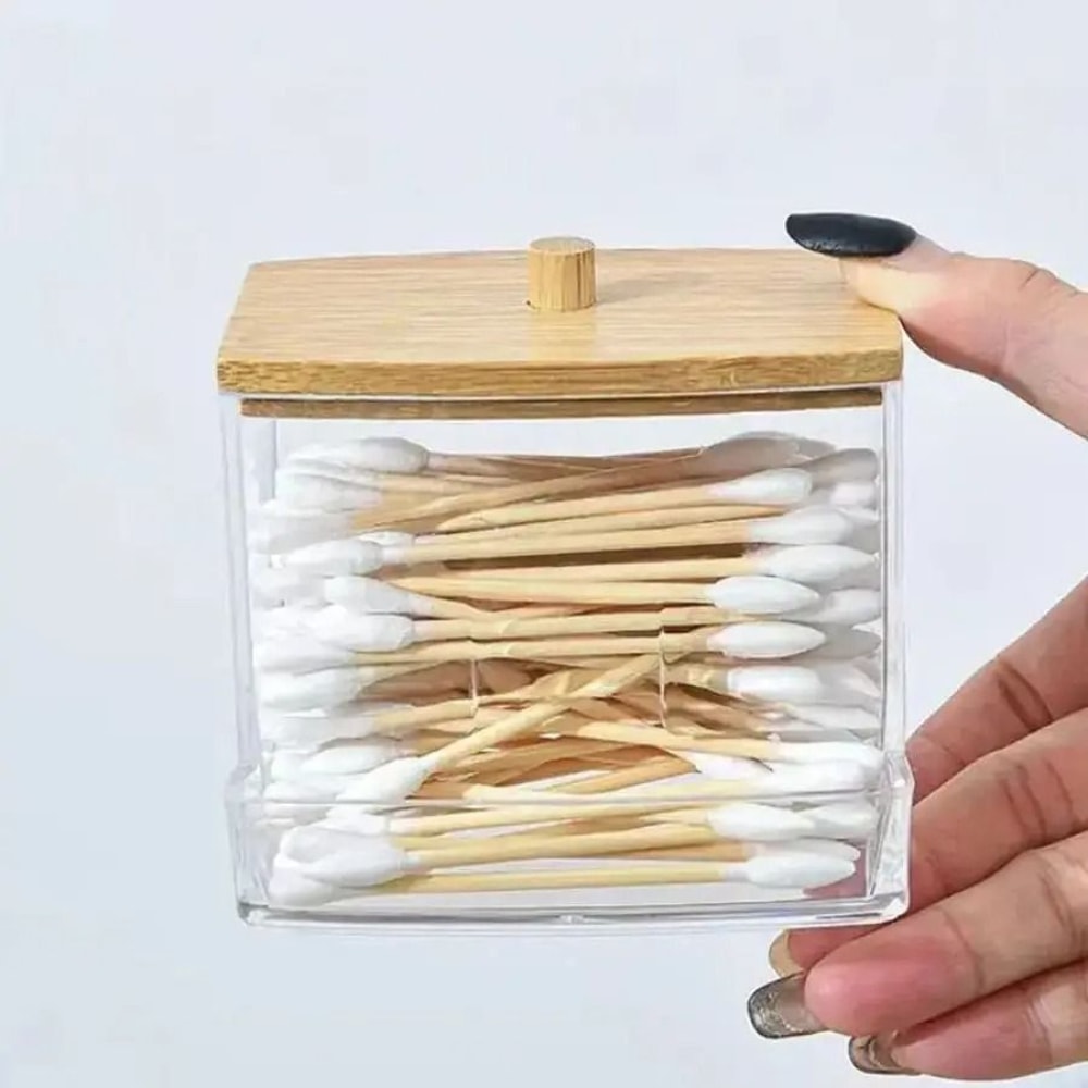 7 Oz Cotton Swab And Pad Apothecary Jar With Wood Lid 5