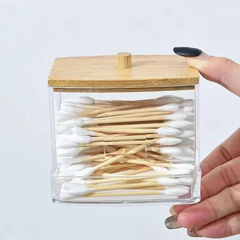 7 Oz Cotton Swab And Pad Apothecary Jar With Wood Lid 5