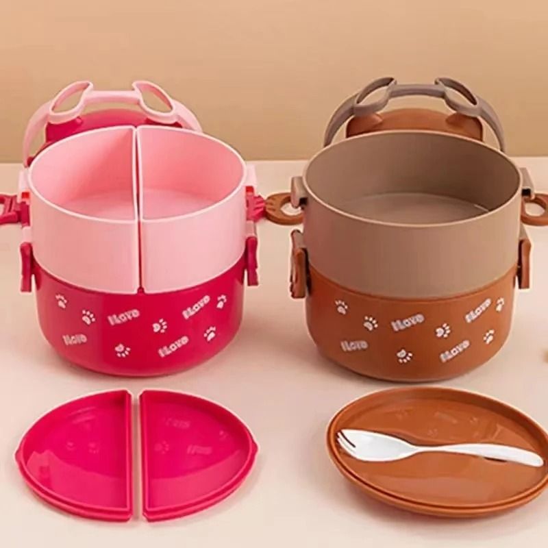 Portable Insulated Stackable Cartoon Bear Bento Set 2