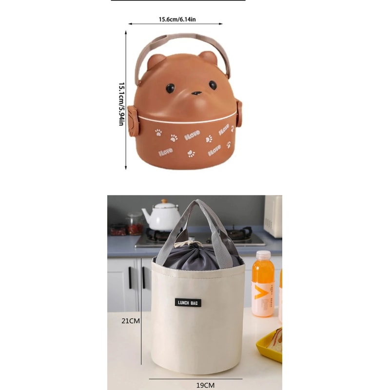 Portable Insulated Stackable Cartoon Bear Bento Set 14