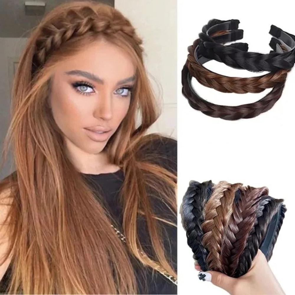 AOSIWIG Synthetic Wide Fishbone Braid Headband 1