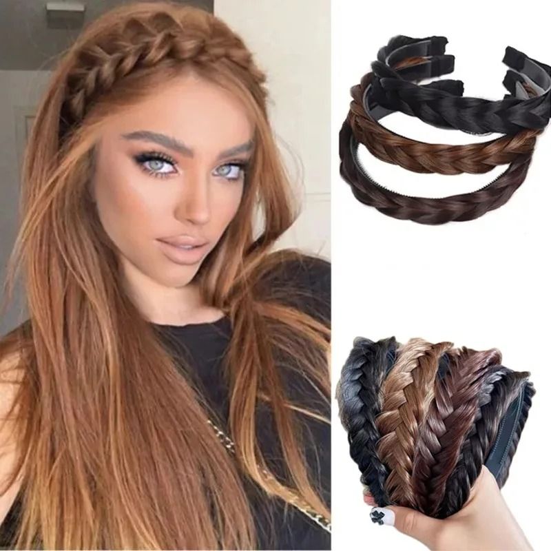 AOSIWIG Synthetic Wide Fishbone Braid Headband 1