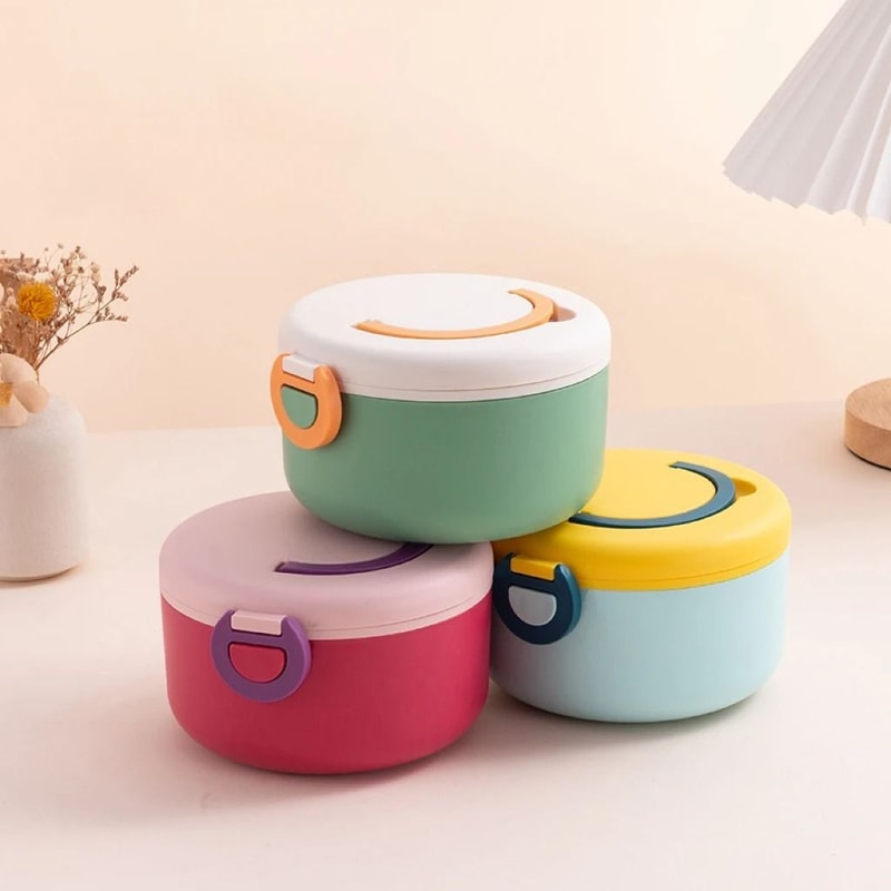 Cartoon Round Portable Picnic Bento Box For Kids 0