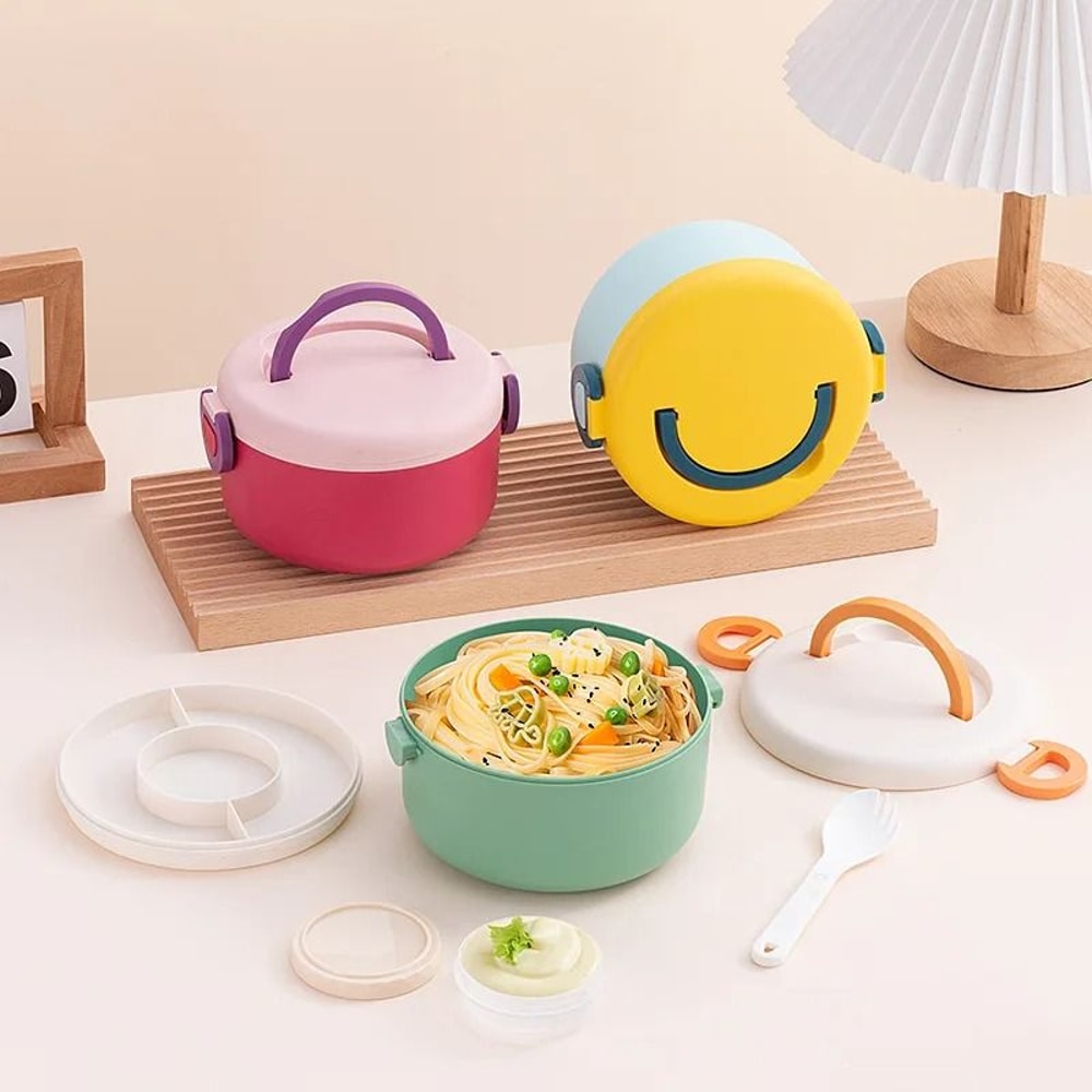 Cartoon Round Portable Picnic Bento Box For Kids 1