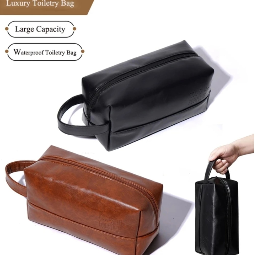 Mens Business PU Leather Travel Toiletry Bag 0