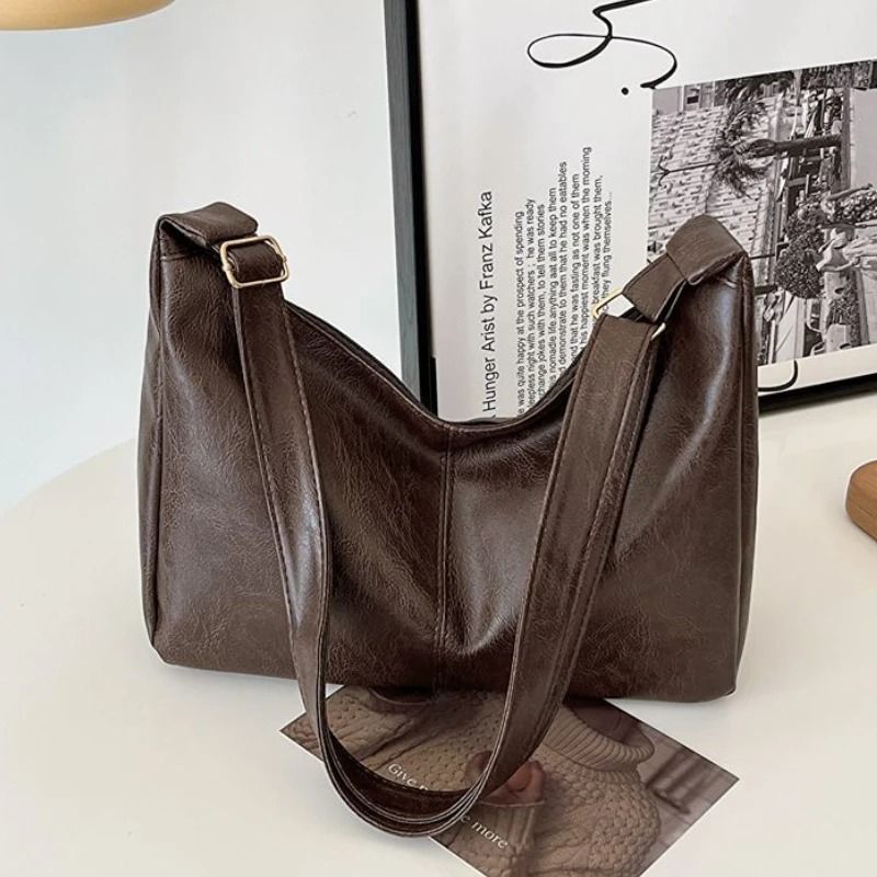 Vintage PU Leather Fashion Commuter Tote And Crossbody Bag 7