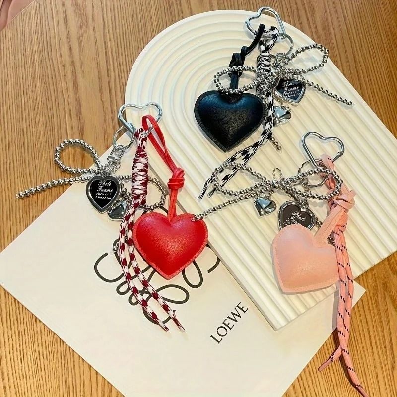 Trendy Leather Heart Bow Delicate Beaded Keychain 4