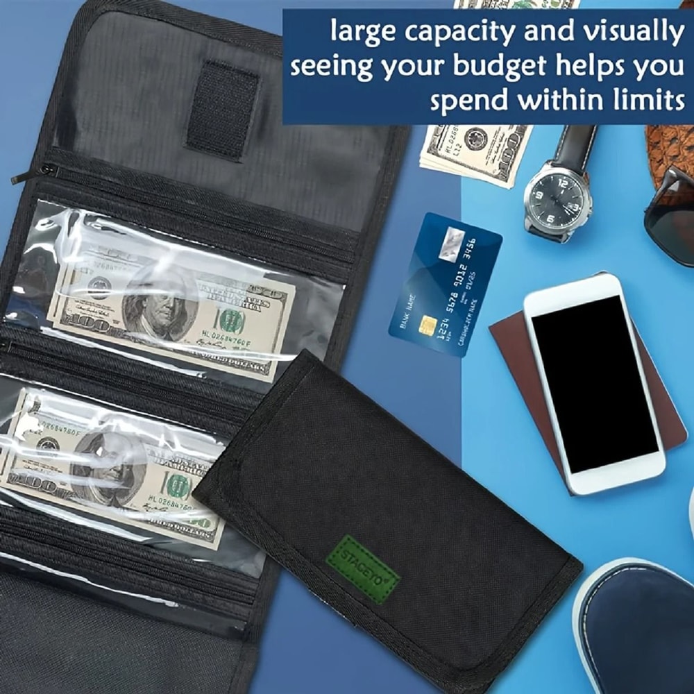 STACEYO Black Oxford Cloth Folding Travel Wallet 0