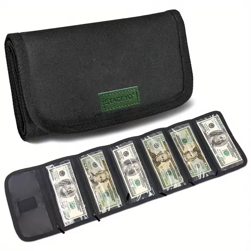 STACEYO Black Oxford Cloth Folding Travel Wallet 6