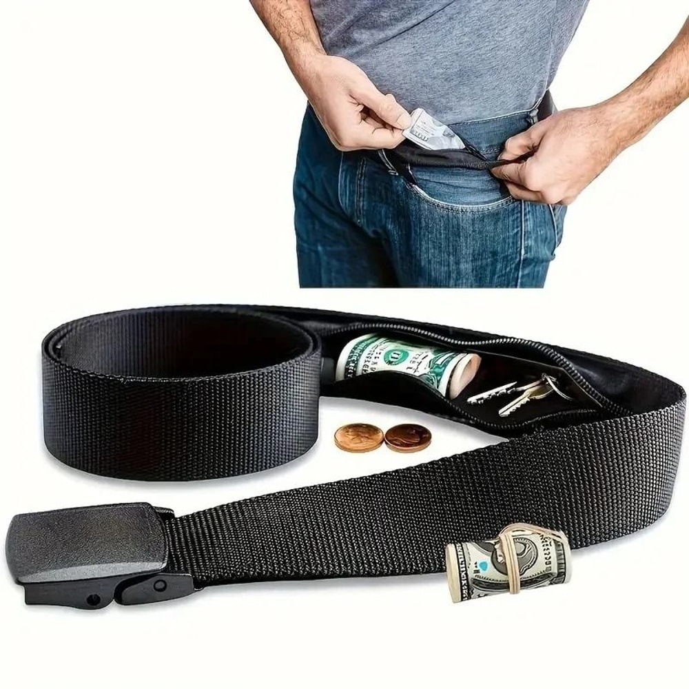 Secure AntiTheft Waist Belt With Invisible Zipper Wallet 0
