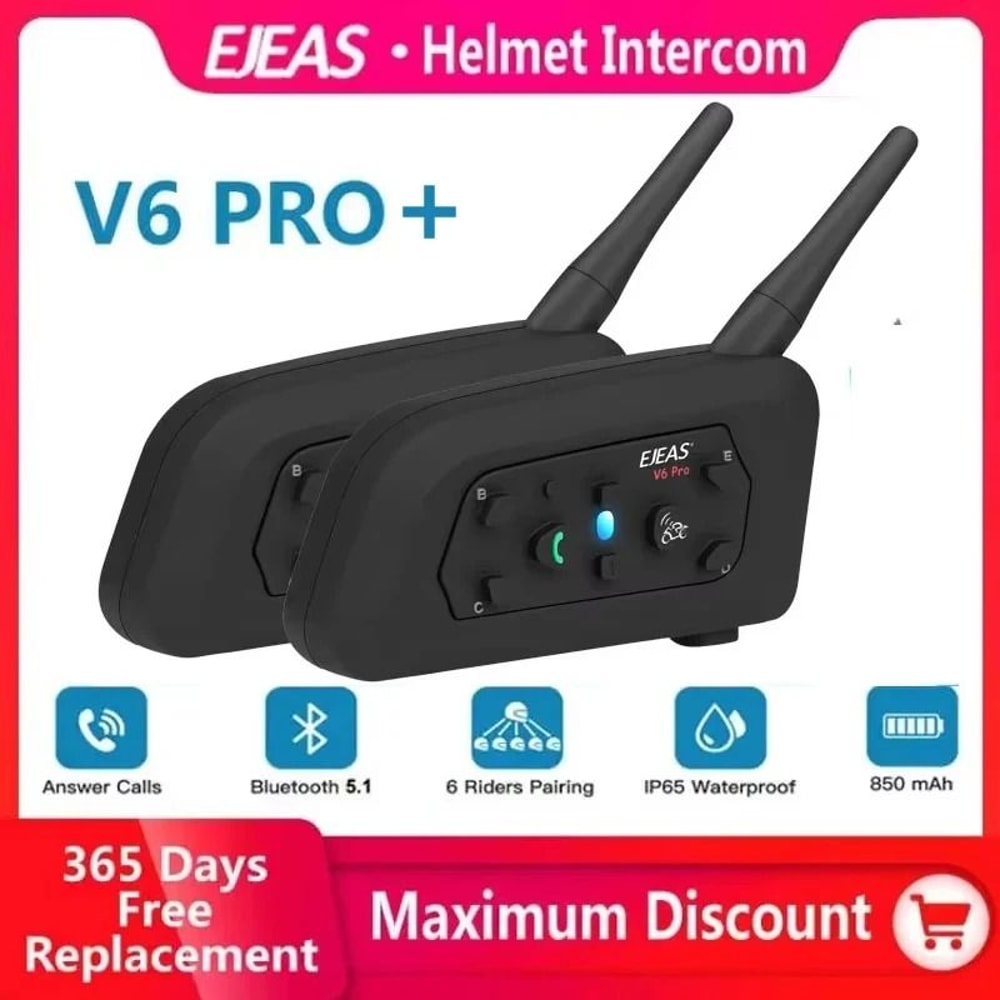EJEAS V6 PRO Motorcycle Helmet Bluetooth Intercom System 0