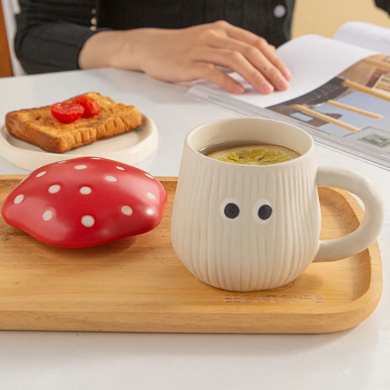 Product Name Creative Red Mushroom Ceramic Mug With Decorative Lid 3