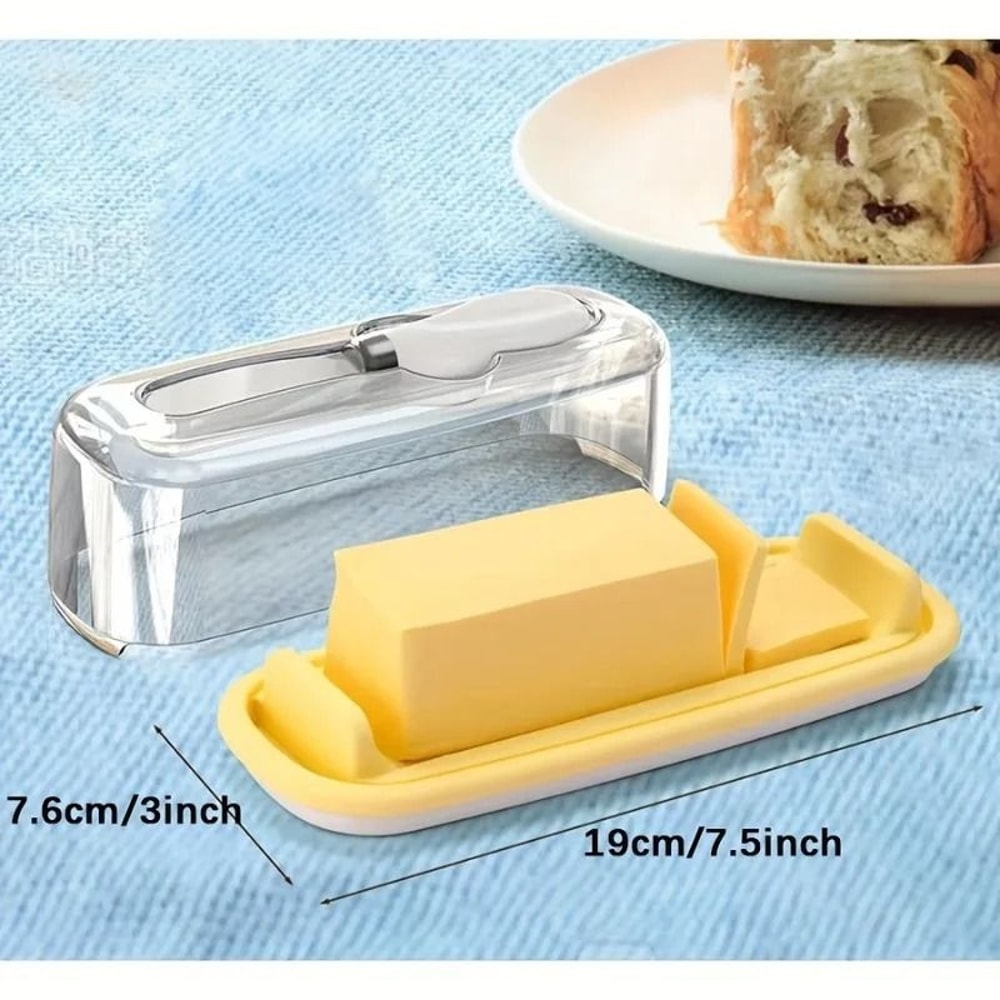 Plastic Butter Dish With Integrated Spreader Knife And Silicone Bottom 3