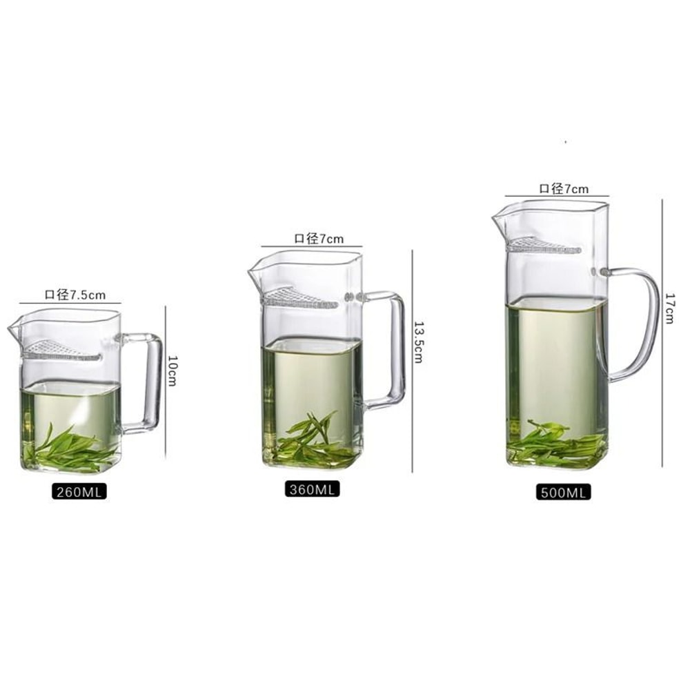 Square Mouth High Borosilicate Glass Tea Pitcher With Integrated Filter 1