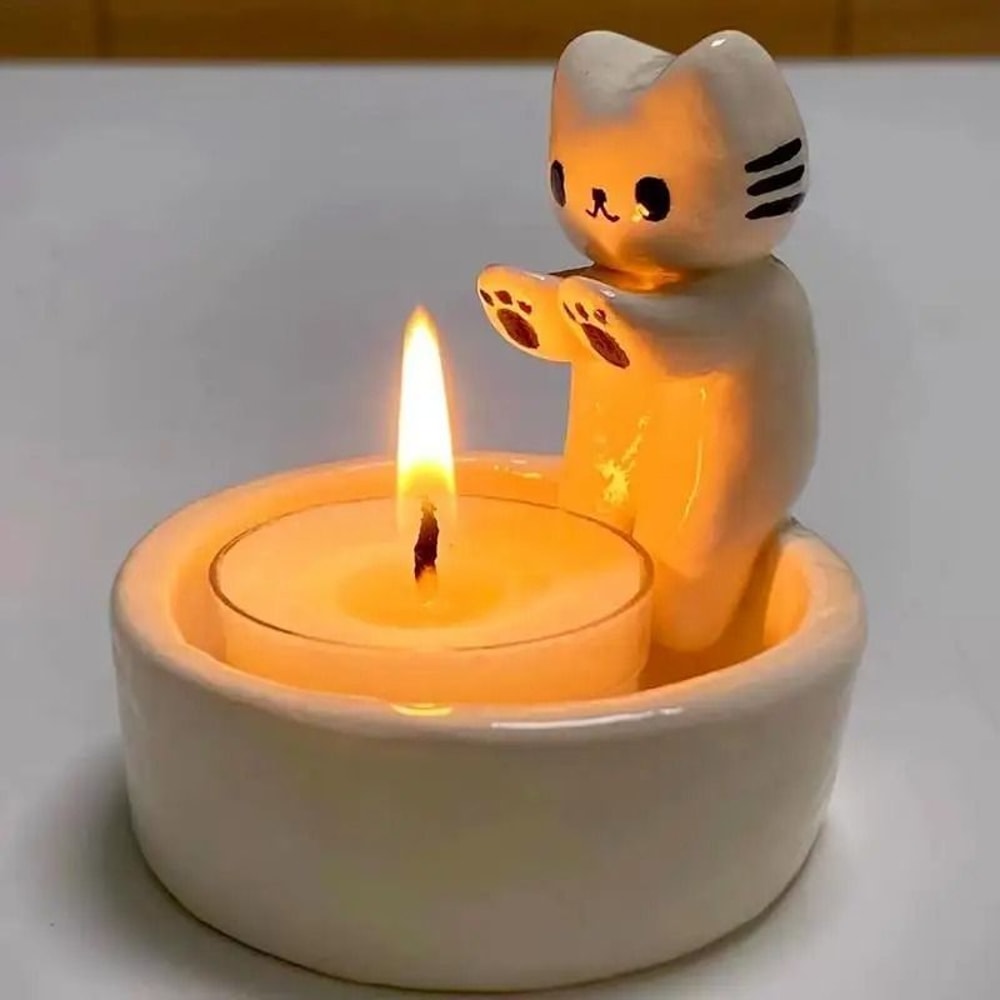 Cute Kitten Candle Holder With HandWarming Paws Design 2