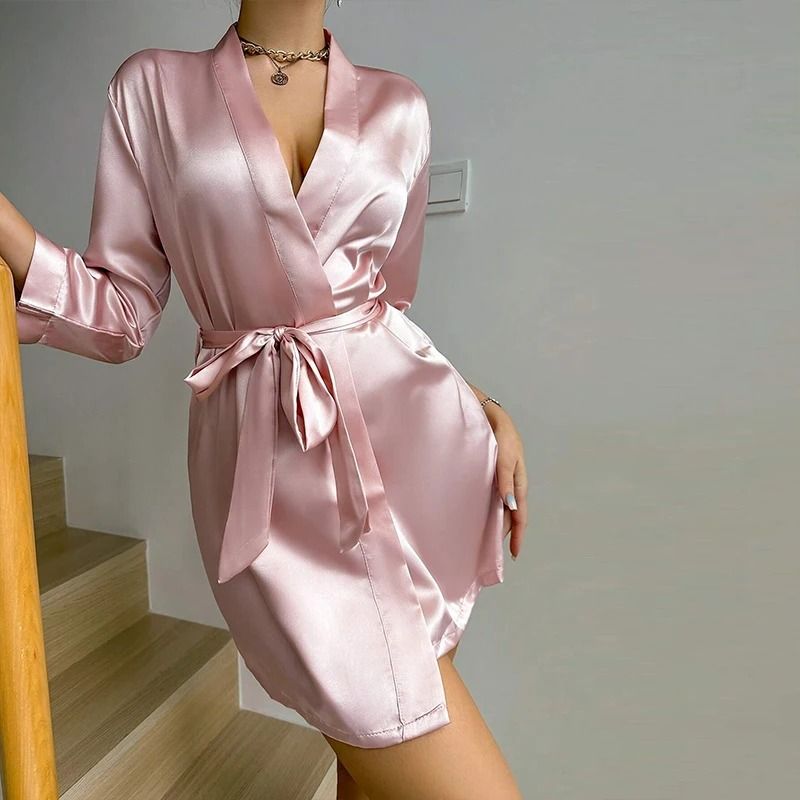 Luxurious Soft Satin Kimono Robe With Comfortable Belted Design 0