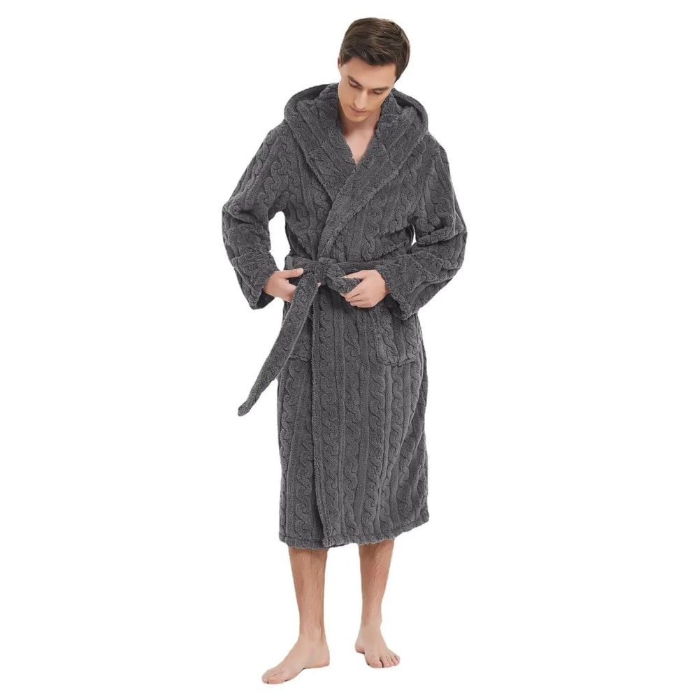 Fall And Winter Mens Warm Robe Pajamas Shu Cotton Velvet Jacquard Hooded Couple Robe 9